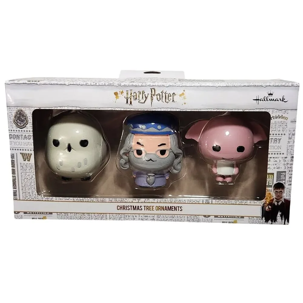 Hallmark Harry Potter Owl, Dumbledore, Dobby 3 Pack Christmas Tree Ornaments New
